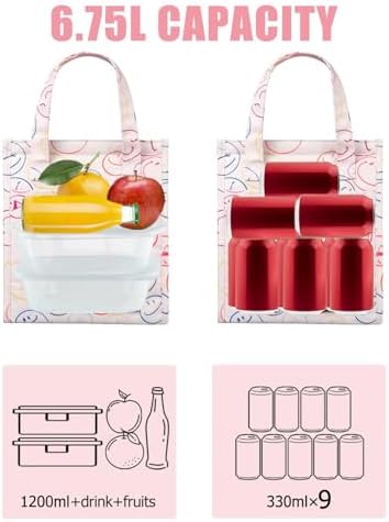 6.75L Small Insulated Lunch Bag, Reusable Cooler Tote Thermal Snack Bag