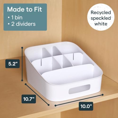 YouCopia ShelfBin Adjustable Snack Bin, BPA-Free Divided Storage Basket for Kitchen Pantry Organization, One Size, Speckled White