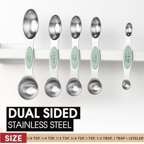 Spring Chef Stainless Steel Magnetic Measuring Spoons Set of 8, Pistachio