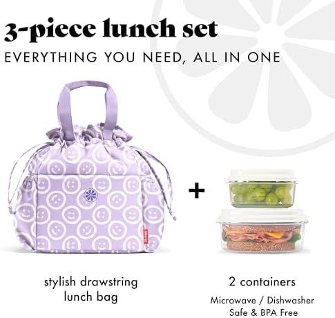 Fit & Fresh Cromwell Cinch Insulated Lunch Bag for Women w/Containers