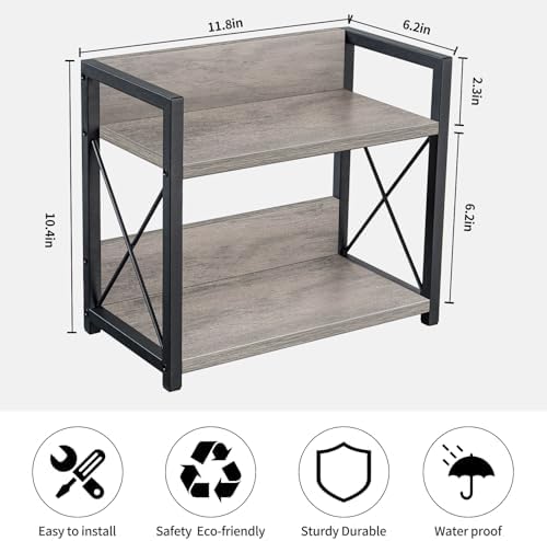 Giikin Countertop Shelf Organizer, 2 Tier Kitchen Spice Rack for Countertop, Wood Kitchen Counter Shelf for Home, Coffee Station Organizer (Grey,S)