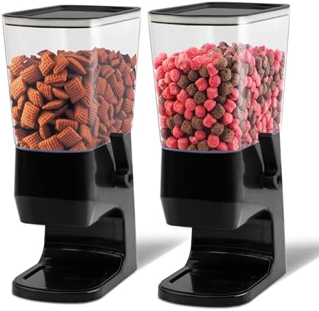 Cereal Dispenser Countertop, Dry Food Dispenser Snack Organizer, Slim Cereal Containers Storage Dispenser with Lids for Pantry, Kitchen Organization Oatmeal Nut Granola Candy, Black, 2pcs
