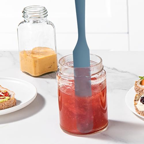 Silicone Jar Spatula,Non-Stick Heat Resistant Kitchen Thin Spatula,Sourdough Stirring Stick,Jam Spreader for Peanut Butter,Cake Cream Butter Spatulas for Scraping Icing Bread Cream (Blue)