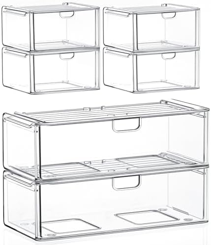 caktraie 6-Pack Acrylic Stackable Storage Drawers for Vanity, Desk, Bath