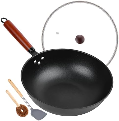 Wok, 13" Carbon Steel Woks & Stir-Fry Pans Nonstick with Glass Lid