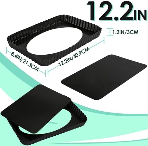 Rectangular Pie Pan Nonstick Tart Pan With Removable Bottom Heavy Duty Carbon Steel Fluted Quiche Pan Tart Mold for Baking Mousse Cakes Dessert,12.2 x 1.2-Inch