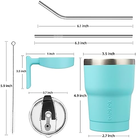 BJPKPK 10 oz Mini Tumbler with Lid, Straw & Handle, Insulated Steel Cup