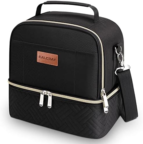 BALORAY Lunch Bag for Women Men Adult Lunch Box (Black with Strap),L