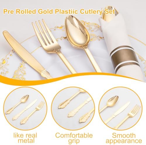 400PCS Gold Wrapped Silverware Disposable Fancy for Parties Weddings