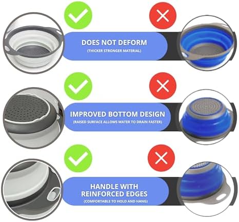 Round Silicone White Colander Collapsible – Foldable White Kitchen Strainer Small Collapsible Colander with Plastic Handles for Draining Vegetable and Fruit Silicone Kitchen Strainer for Pasta