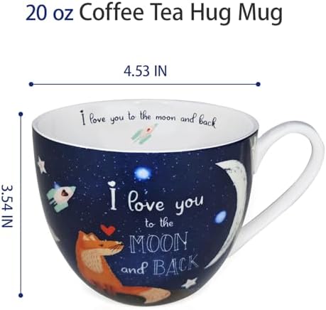 I Love You to the Moon and Back Mug, Premium 20 oz Bone China Coffee Mug, Romantic Gift for Her or Him, Valentine's Day, Anniversary, Birthday, Designed in England by Harvest Green Studio