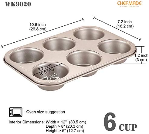 CHEFMADE Muffin Cake Pan, 6-Cavity Non-Stick Cupcake Pan Bakeware for Oven Baking (Champagne Gold)