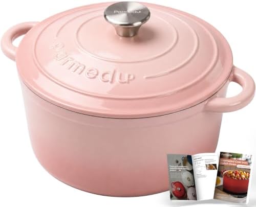 Parmedu 5.5QT Enameled Cast Iron Dutch Oven for Sourdough Bread Pink