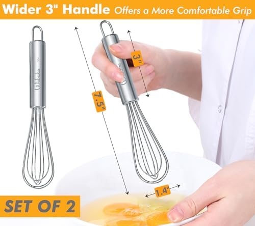 Webake 7.5" Stainless Steel Mini Whisks, 304 Small Metal Whisk for Professional or Home Set of 2