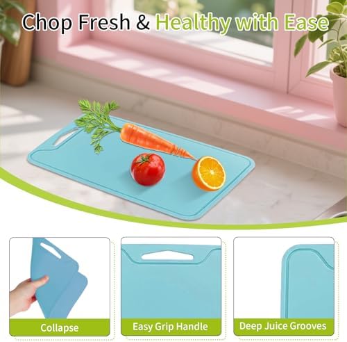 Flexible Plastic Cutting Boards for Kitchen, 11.8''x 8.6'' Silicone Cutting Board, BPA Free Non Slip Cutting Mat for Meat, Vegetables and Fruit with Easy Grip Handle, Dishwasher Safe (Blue)