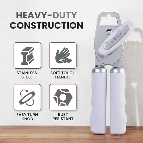 Zulay Kitchen Manual Can Opener Heavy Duty Patented Stainless Steel, Lilac