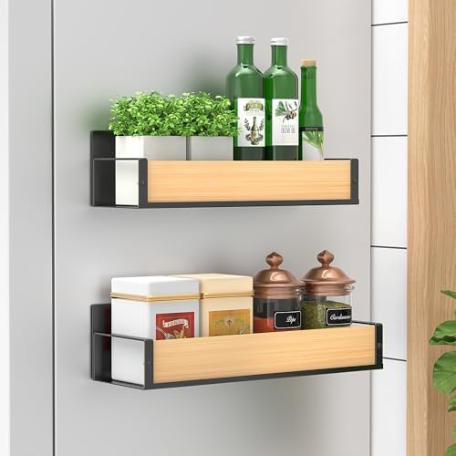 HuggieGems Metal Magnetic Spice Rack for Refrigerator Wood, 2 Pack