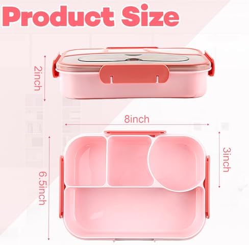 Bento Box for Adults,4 Compartments Lunch Box, Snack Containers Reusable Lunch Containers Drop-Proof, Dishwasher Safe & Made with BPA-Free Materials, Pink