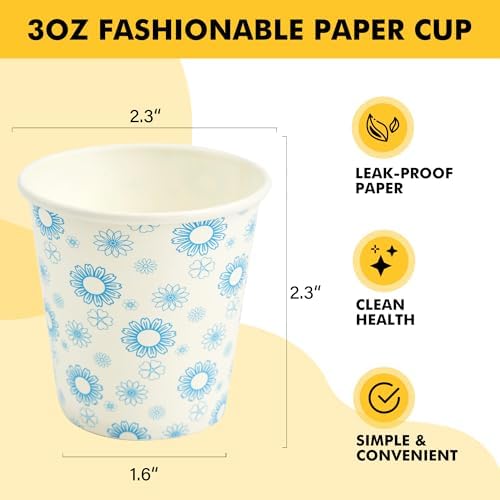 RACETOP 3 oz Bathroom Cups 300 Pack, Small Paper Cups, White Floral