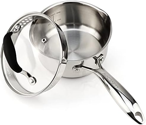 AVACRAFT 1.5 Quart Stainless Steel Saucepan with Glass Strainer Lid