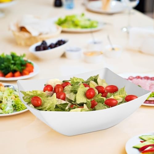 R-kay 6 Pack Square Extra Large Plastic White Serving Bowls -128 Oz White Plastic bowls - Salad Bowls Large Serving, Premium Heavy Duty For Weddings Catering And Birthday parties
