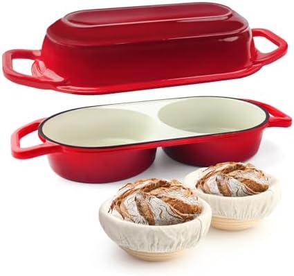 YONILL Mini Double Dutch Oven with Lid for Sourdough Bread Baking (Red)