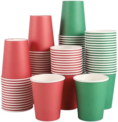 NatNarr 100 Pack Red Green Paper Cups, 9oz Christmas Party Cups Bulk Paper Cups, Disposable Drinking Cups for Birthday Holiday Christmas Party Supplies, 2 Colors