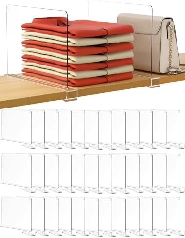 HBlife 36 Pack Clear Shelf Dividers, Vertical Purse Organizer for Closet Perfect for Sweater, Shirts, Handbags in Bedroom and Kitchen, Adjustable Acrylic Bookshelf for Organization