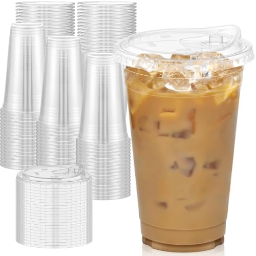 Dealusy 100 Pack - 20 oz Clear Plastic Cups with Sip Lids