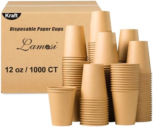 Lamosi 1000 Count 12 oz Paper Cups, Disposable Kraft Paper Coffee Cups