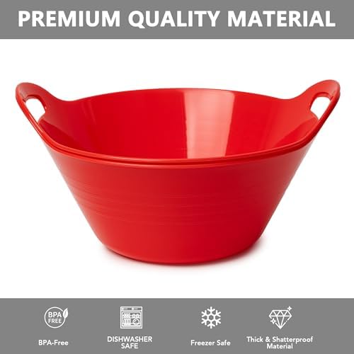 Tiawudi 2 Pack Snack Bowls (4.9L Large), Plastic Serving Bowls for Party, Large Bowls with Handles for Kitchen, Fruit, Cereal, Candy, Salad and Chip, Microwave Safe