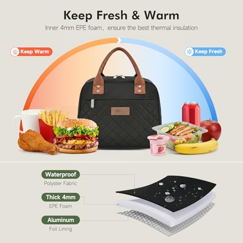 HOMESPON Insulated Lunch Bag for Women Men, Cooler Tote Box, Black