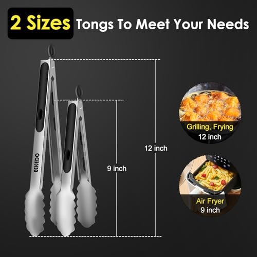 Stainless Steel Cooking Tongs, Heat Resistant Metal Tongs 9" and 12"
