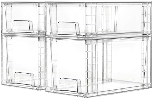 Vtopmart Clear Stackable Storage Drawers, 4 Pack Kitchen Cabinet Set