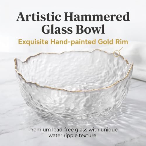 Glass Bowl for Salad Candy Fruit, Decorative Bowl-Crystal Clear Gold, 6.5"