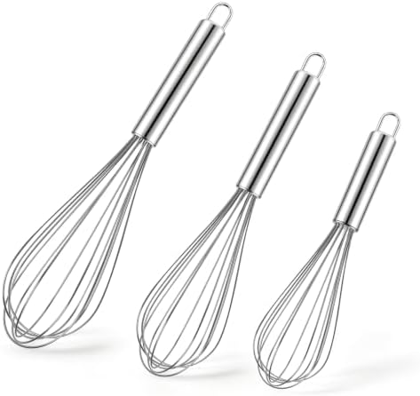 Ninsula 3 Pack Stainless Steel Whisk, 8" 10" 12" Thicken Heavy Duty Whisk Set, Food Grade Kitchen Wire Whisks for Cooking, Whisking, Blending, Stirring