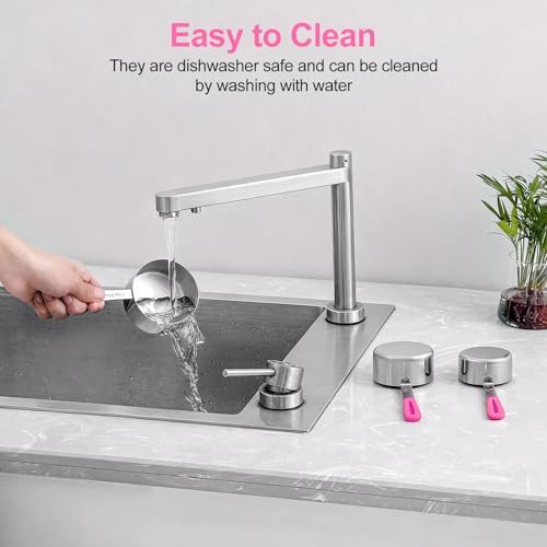 Bopei 10-Pcs Stainless Steel Measuring Cups & Spoons Set, Pink Handles