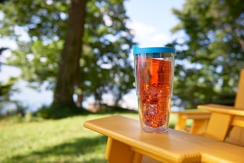 Tervis Clear & Colorful Lidded Made in USA Double Walled Insulated Tumbler Travel Cup Keeps Drinks Cold & Hot, 24oz, Clear Lid, 1 Count (Pack of 1)