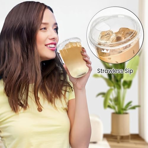 16 oz Clear Plastic Coffee Cups with Sip Lids, 50 Sets