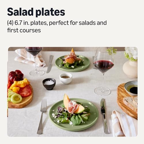 Amazon Basics Glazed Stoneware Salad Plates, Ceramic 4-Piece Set, Microwave and Dishwasher-Safe, 8.3 in., Olive (Pack of 6)