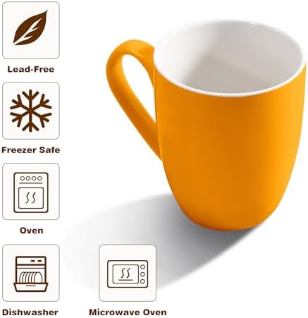 Urbanstrive 16 oz Large Coffee Mugs Set of 6 Ceramic Coffee Mug White Coffee Cups Tea Cups Idea Gift for Women Men House Warming Gifts New Home Office, Orange 6 Pack