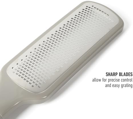Calphalon Prime Cheese Grater, Stainless Steel Paddle Grater with Non-Slip Rubber Handle and Protective Cover, Kitchen Shredder for Cheese, Vegetables & Chocolate, Taupe