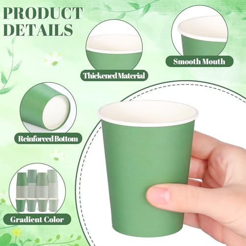 NatNarr 100 Pack Gradient Sage Green Paper Cups, 9oz Baby Shower Paper Cup