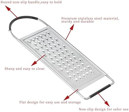 Cheese Grater Handheld, HIA Flat Coarse Stainless Steel Graters for Kitchen, Food Grater with Anti-Slip Handle, Perfect for Potato, Vegetable, Butter, Parmesan Cheese