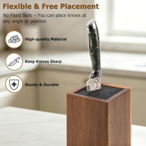 RedCall Universal Knife Block without Knives, Acacia Wood Knife Holder Organizer with Removable Insert, Large Knife Storage Block for Kitchen Countertop, Fits Chef Santoku Bread Steak Knives