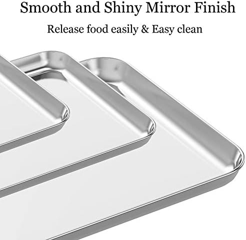 Wildone Baking Sheet Set of 3, Stainless Steel Cookie Sheet Cooking Sheet Pan for Baking & Roasting, 9/12/16 Inch, Non Toxic & Heavy Duty & Easy Clean (Pack of 2)