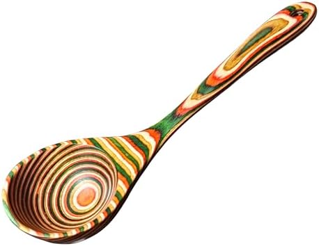 Wooden Cooking Spoon - 10.6-inch Deep Soup Ladle with Long Handle - Thick & Vibrant Colors, Solid Wood for Cooking, Serving, Stirring