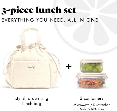 Fit & Fresh Cromwell Cinch Insulated Lunch Bag for Women w/Containers