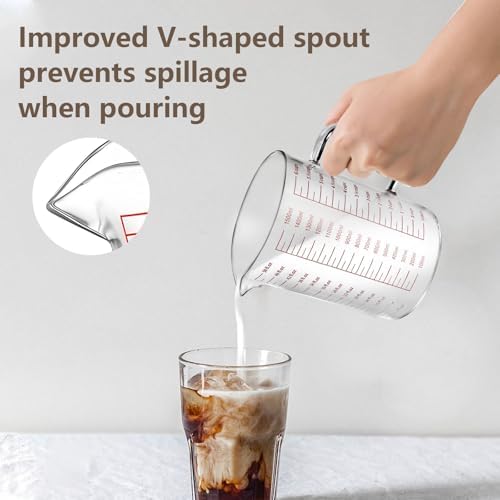 WhiteRhino Glass Measuring Cup,6Cup/1500ml/50oz Liquid Measuring Cups, Measuring Cup With Handle and V-Shaped Spout, Glass Beaker with Three Scales (OZ, Cup, ML), Dishwasher/Freezer/Microwave Safe
