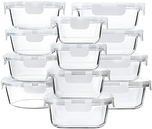 M MCIRCO 24-Piece Glass Food Storage Containers with Upgraded Snap Locking Lids,Glass Meal Prep Containers Set - Airtight Lunch Containers, Microwave, Oven, Freezer and Dishwasher,White